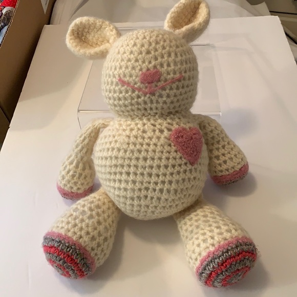 HANDMADE Other - VINTAGE HANDMADE CROCHET PLUSH/STUFFED ANIMAL/BEAR OR BUNNY W/ PINK HEART 12”